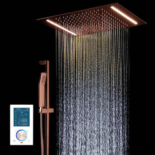 Fontana Creative Luxury Light Oil Rubbed Bronze Rectangular Ceiling Mounted Rainfall Smart Shower System With LED Touch Control and Hand Shower