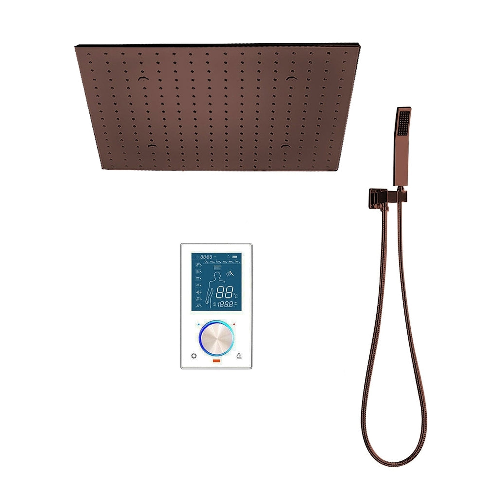 Fontana Creative Luxury Light Oil Rubbed Bronze Rectangular Ceiling Mounted Smart LED Widespread Shower Head Rainfall & Mist Shower System With 3-Way Digital Controller and Hand Shower