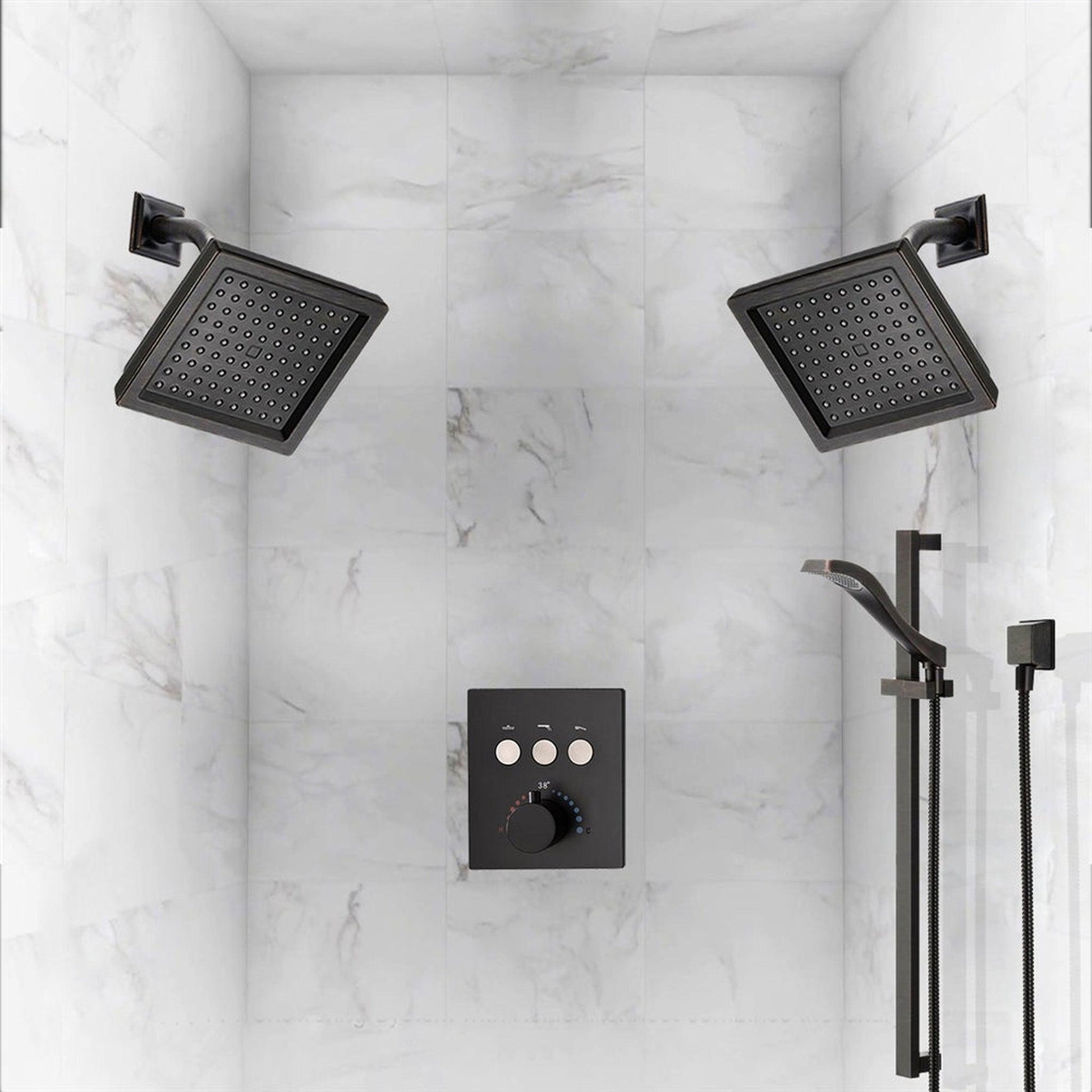 12 Matte Black Wall Mounted Rain Shower System with Rainfall Shower Head  Solid Brass