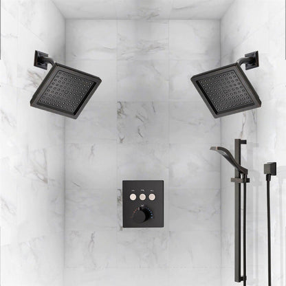 Fontana Creative Luxury Matte Black Square Wall-Mounted Shower Head Rainfall Shower System With 3-Way Touch Button Thermostatic Concealed Brass Mixer and Hand Shower