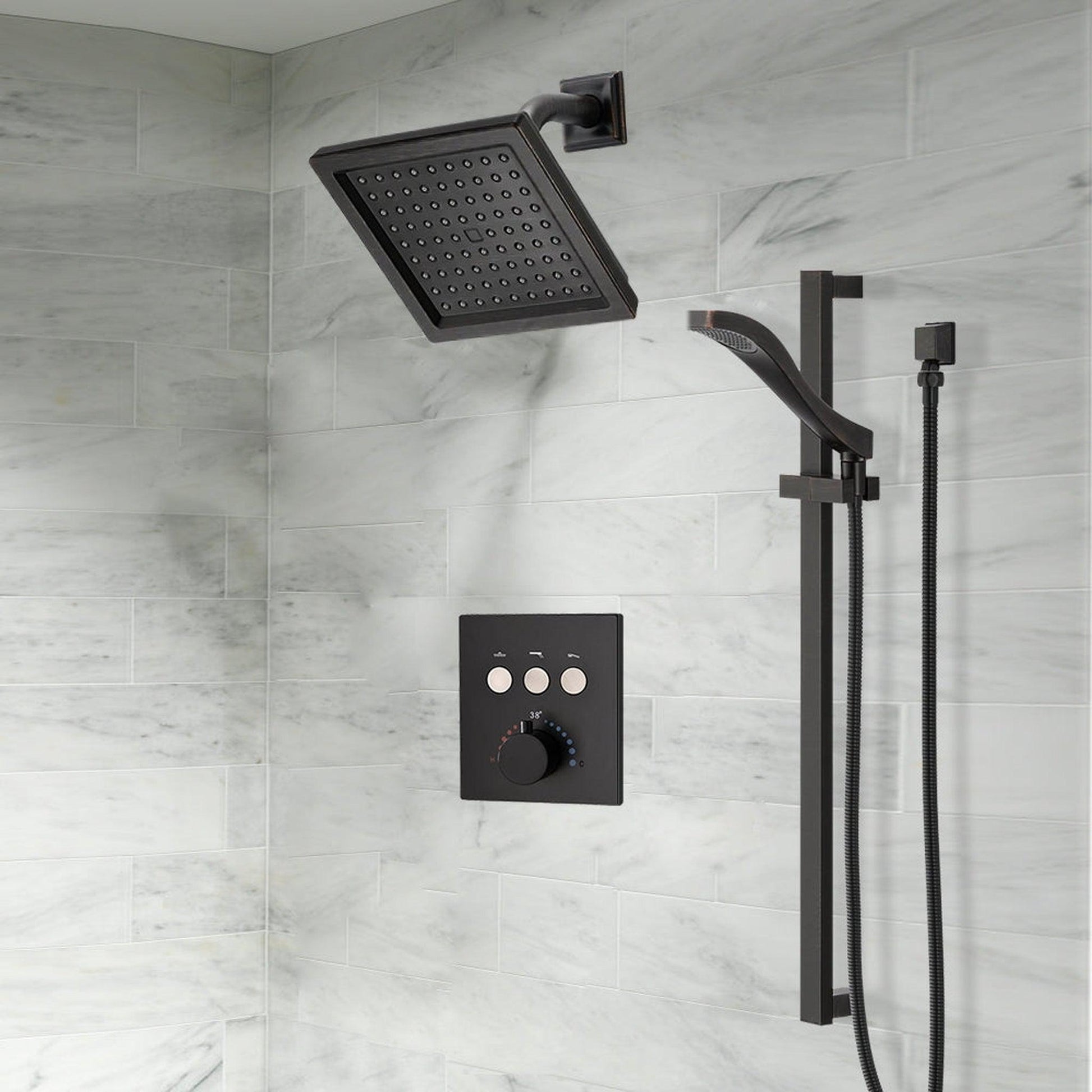 Contemporary Shower System Thermostatic Matte Black Solid Brass Rainfall  Shower Head