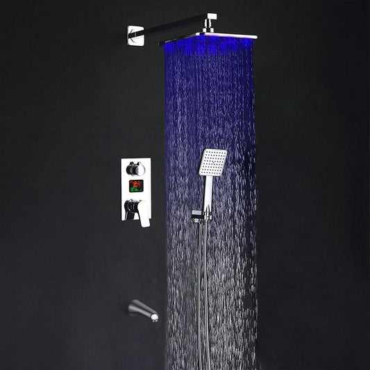 Fontana Crotone Chrome Wall-Mounted LED Digital Display 3 Way Shower System Rainfall Shower Set With Hand Shower and Tub Faucet
