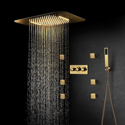 Fontana Deauville Gold Ceiling Mounted Touch Panel Controlled Smart Musical LED Rainfall Waterfall Shower System With Hand Shower
