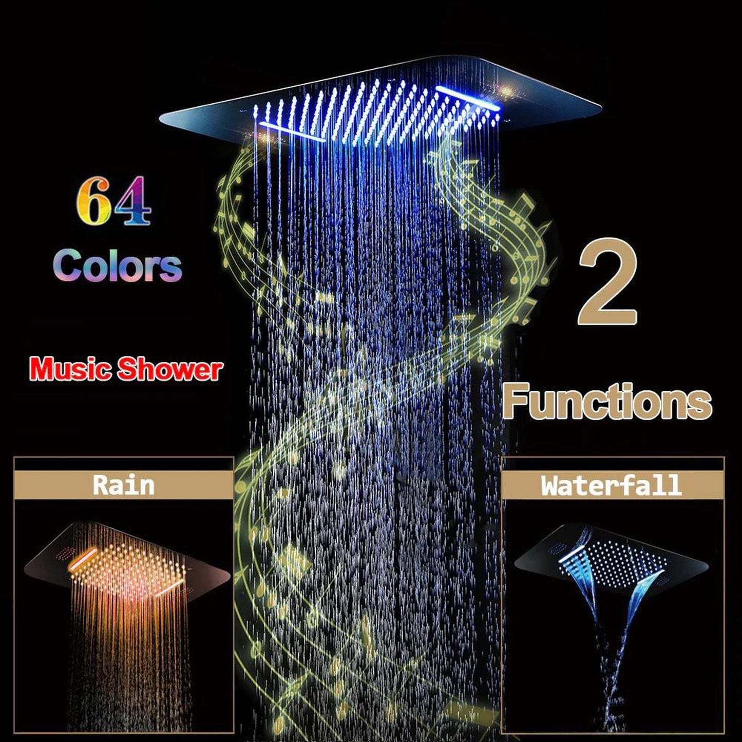 Fontana Deauville Gold Ceiling Mounted Touch Panel Controlled Smart Musical LED Rainfall Waterfall Shower System With Hand Shower