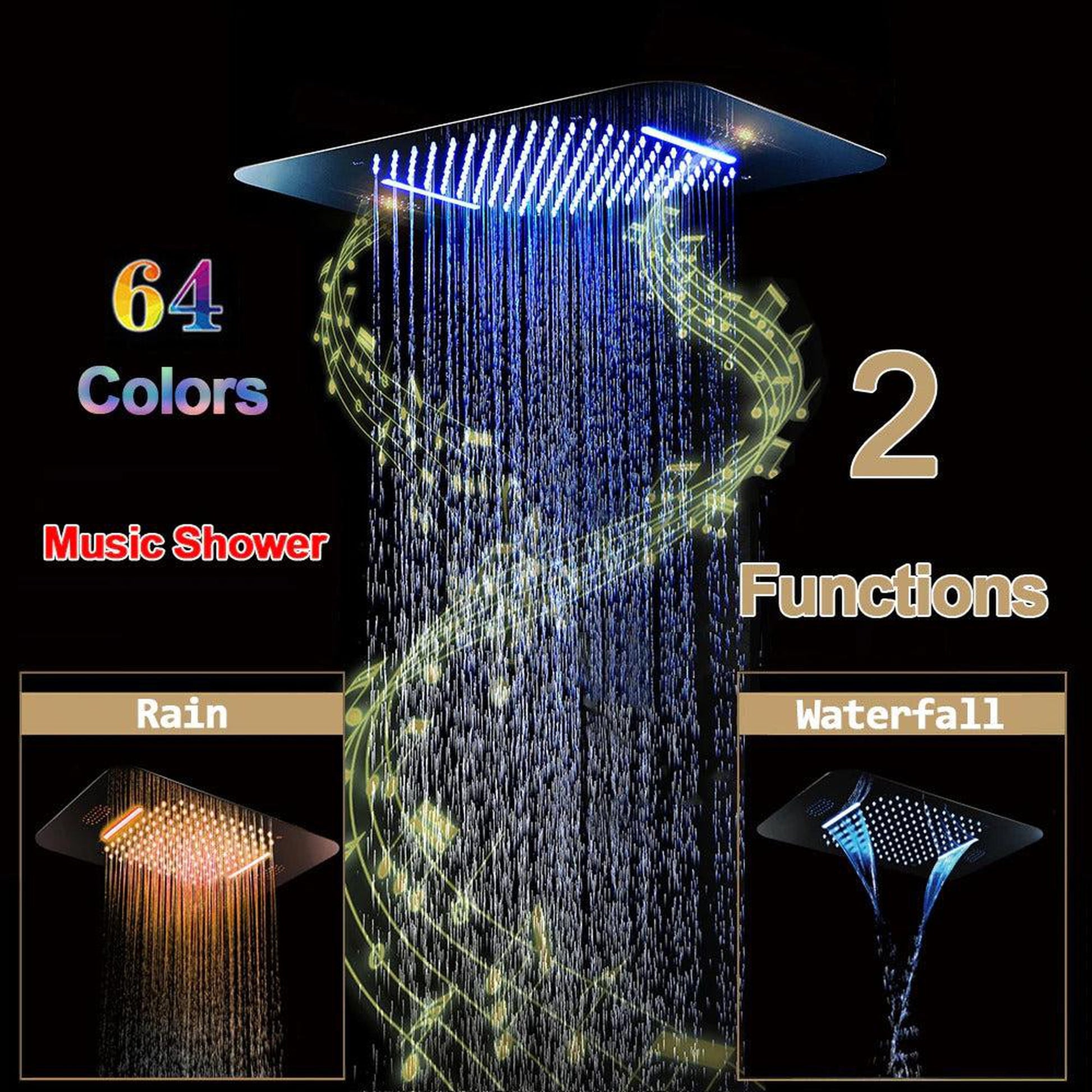 Fontana Deauville Gold Ceiling Mounted Touch Panel Controlled Smart Musical LED Rainfall Waterfall Shower System With Hand Shower