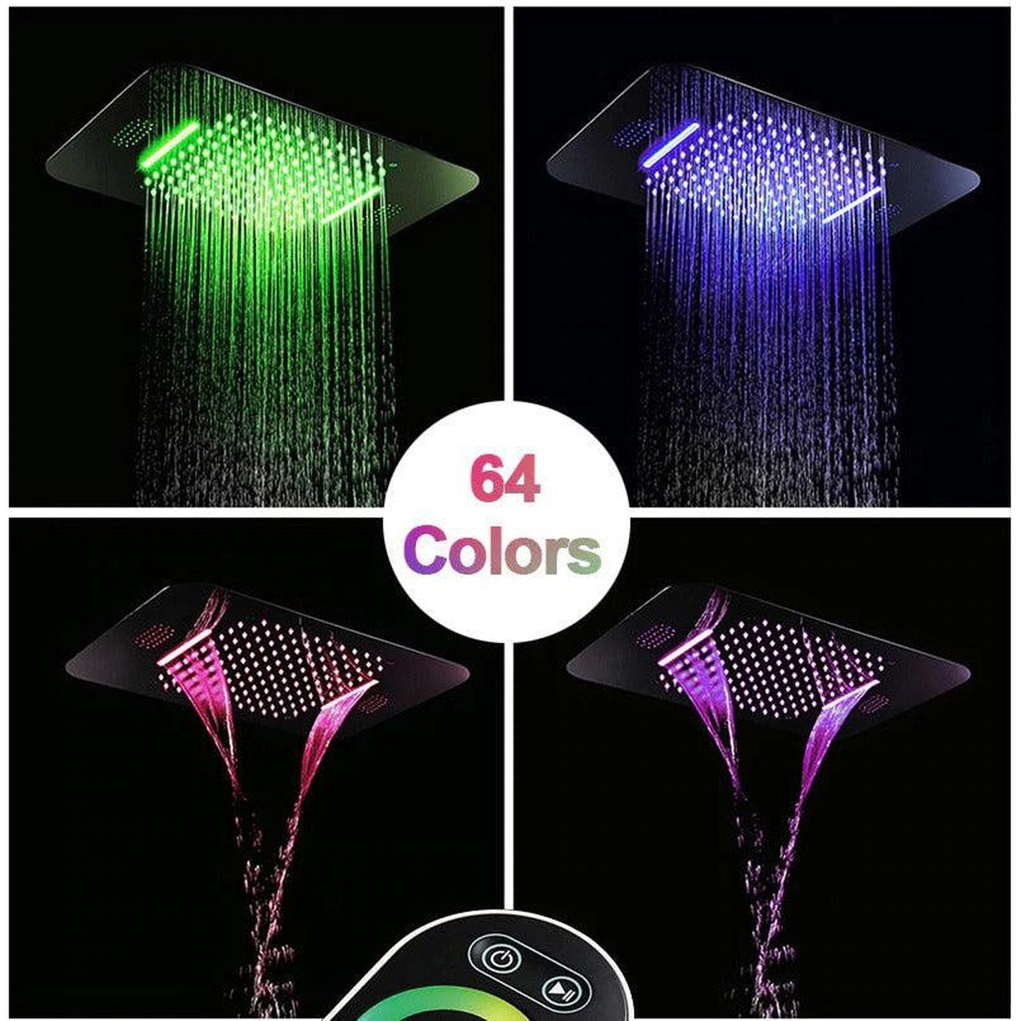 Fontana Deauville Gold Ceiling Mounted Touch Panel Controlled Smart Musical LED Rainfall Waterfall Shower System With Hand Shower