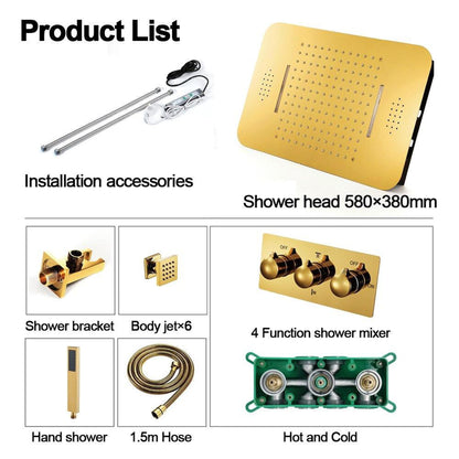 Fontana Deauville Gold Ceiling Mounted Touch Panel Controlled Smart Musical LED Rainfall Waterfall Shower System With Hand Shower