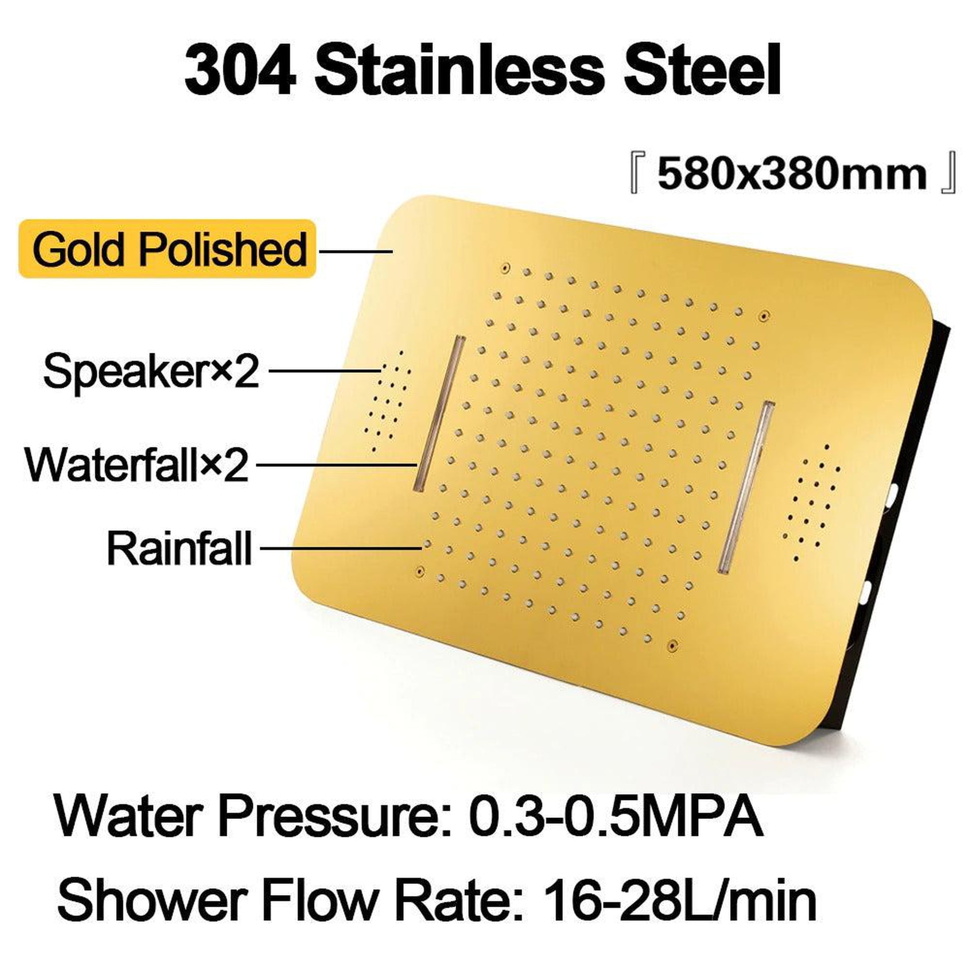 Fontana Deauville Gold Ceiling Mounted Touch Panel Controlled Smart Musical LED Rainfall Waterfall Shower System With Hand Shower