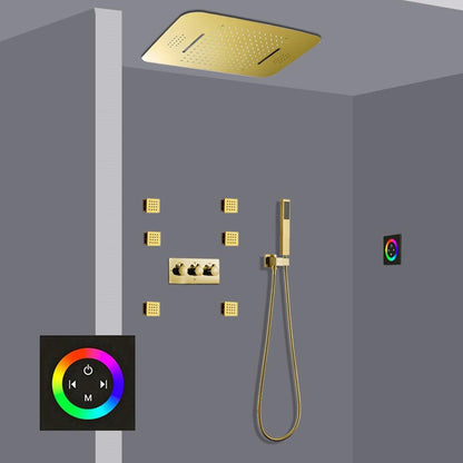 Fontana Deauville Gold Ceiling Mounted Touch Panel Controlled Smart Musical LED Rainfall Waterfall Shower System With Hand Shower