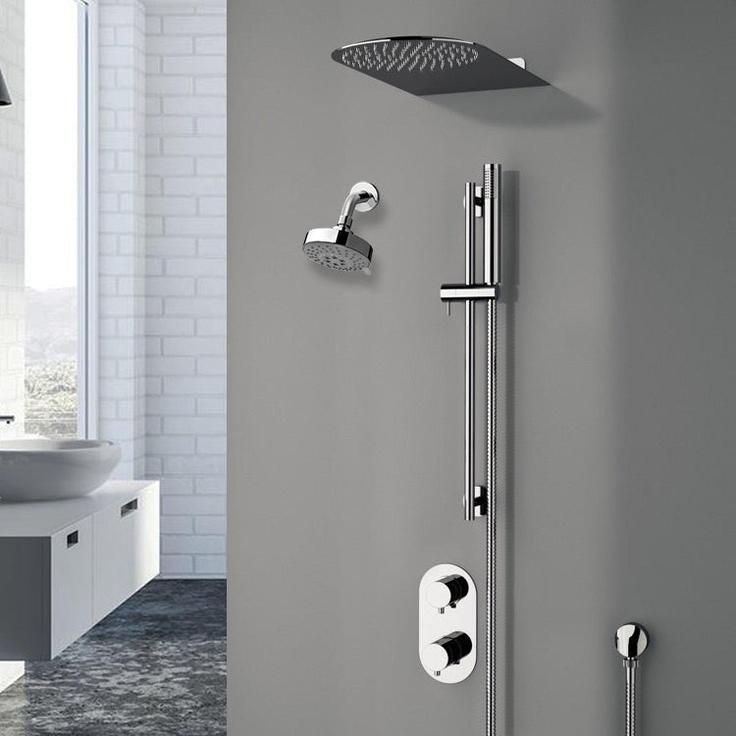 Fontana Deluxe Creative Luxury 12" Chrome Wall-Mounted Dual Shower Head Rainfall Shower System With Hand Shower