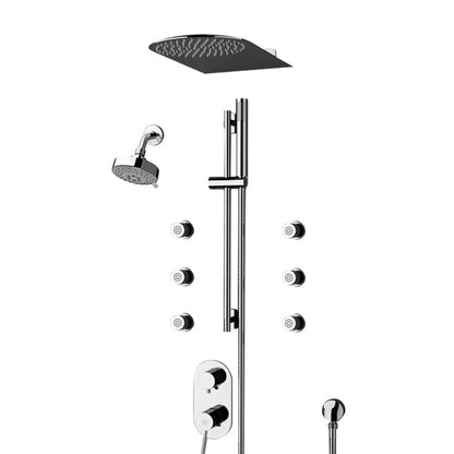 Fontana Deluxe Creative Luxury 16" Chrome Wall-Mounted Dual Shower Head Rainfall Shower System With 6-Jet Sprays and Hand Shower