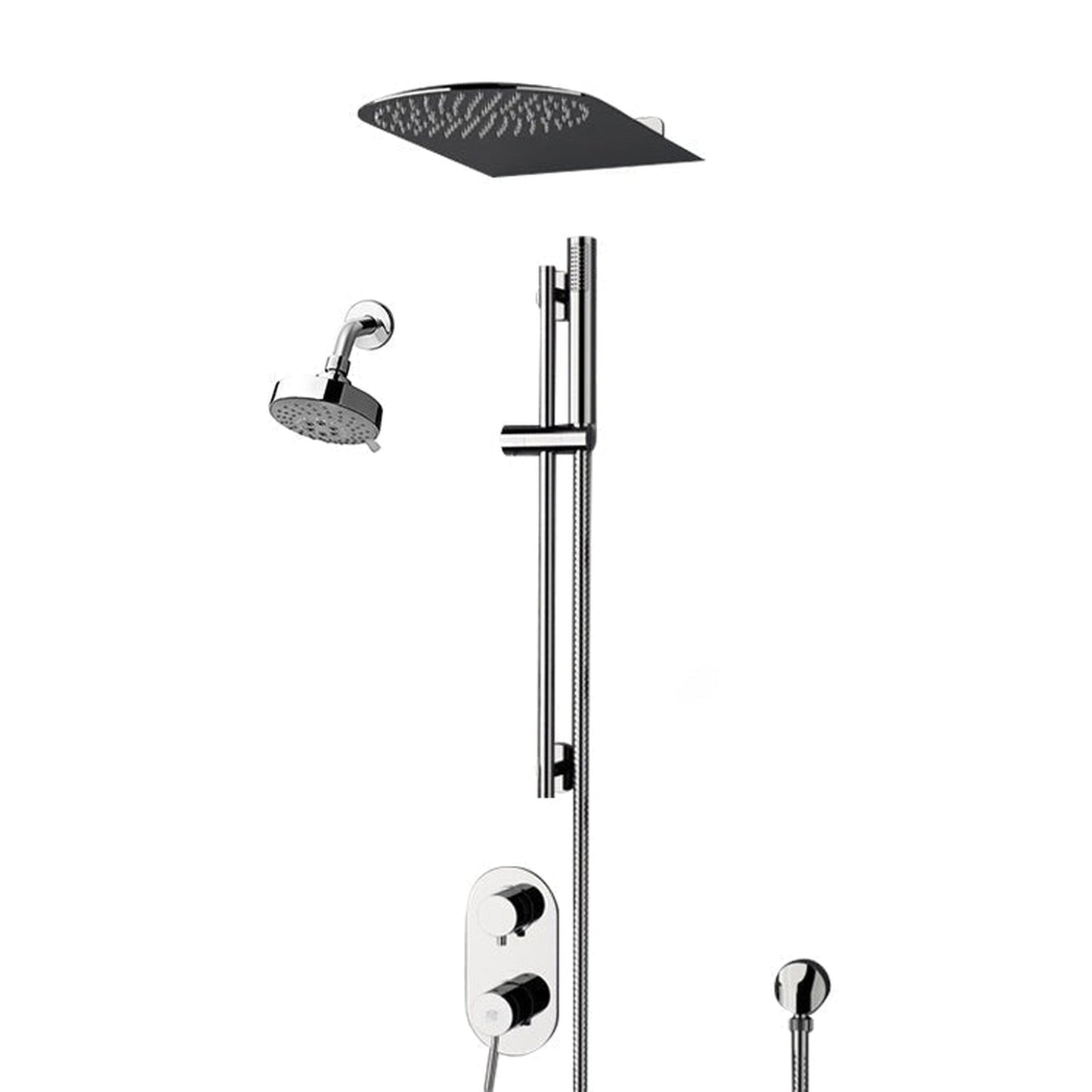 Fontana Deluxe Creative Luxury 16" Chrome Wall-Mounted Dual Shower Head Rainfall Shower System With Hand Shower