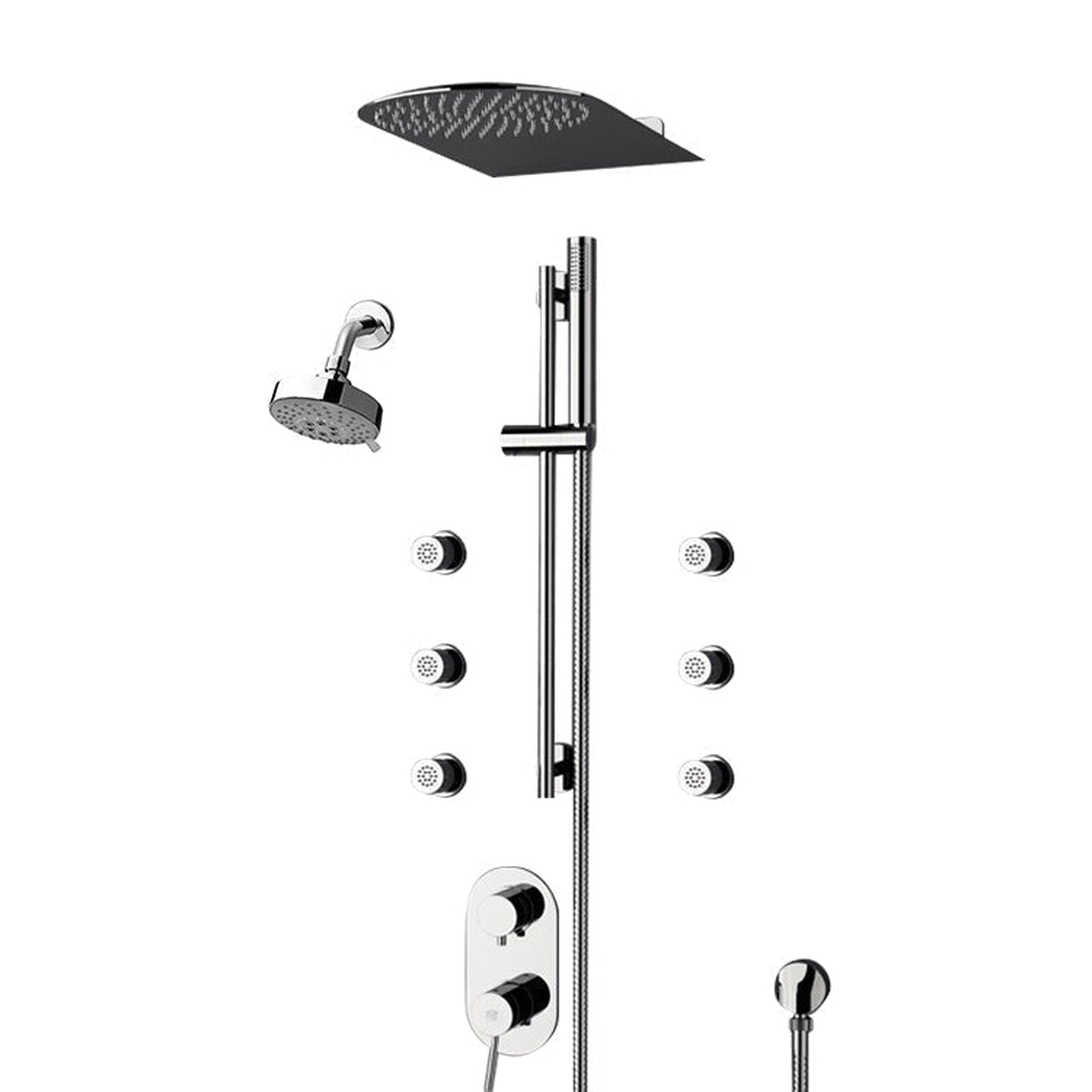 Fontana Deluxe Creative Luxury 24" Chrome Wall-Mounted Dual Shower Head Rainfall Shower System With 6-Jet Sprays and Hand Shower