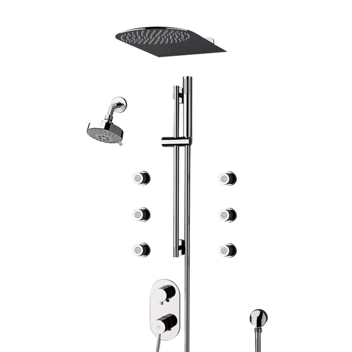 Fontana Deluxe Creative Luxury 8" Chrome Wall-Mounted Dual Shower Head Rainfall Shower System With 6-Jet Sprays and Hand Shower