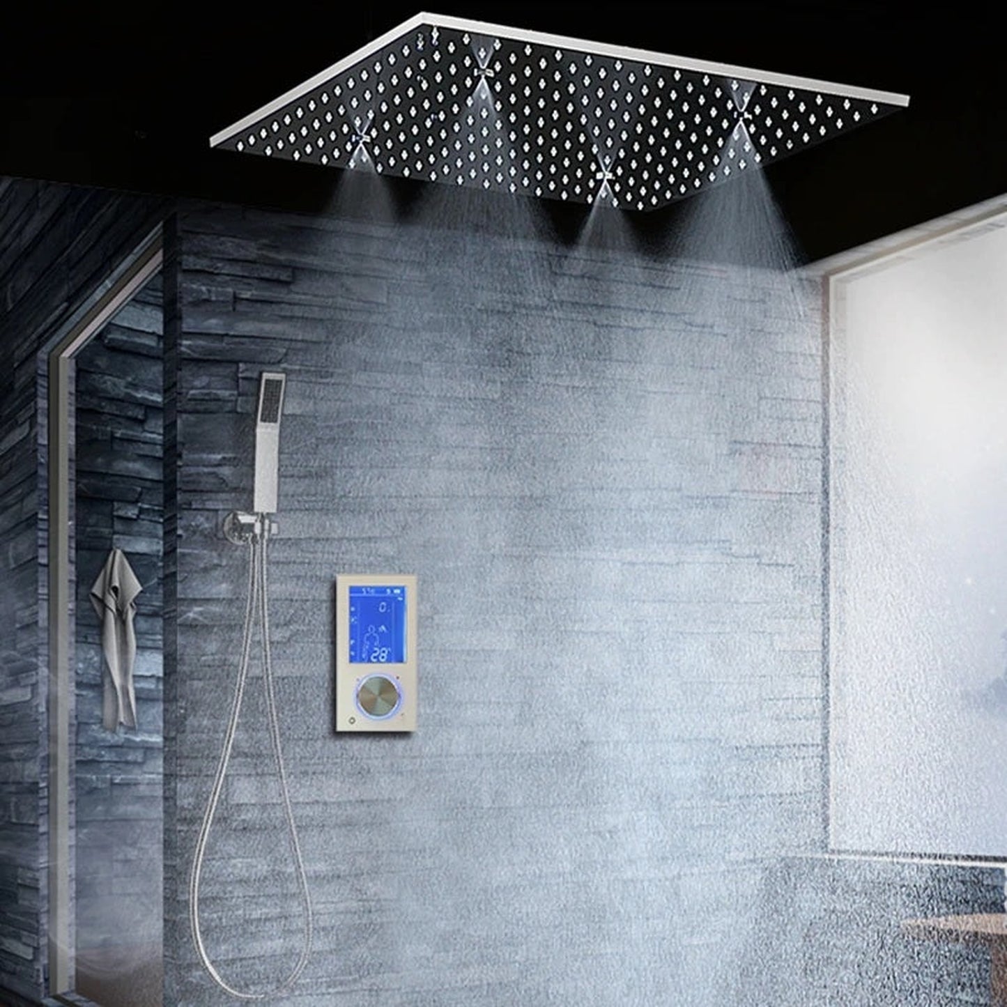 Fontana Denver Chrome Ceiling Mounted Digital Touch Panel Thermostatic Shower Set With Hand Shower