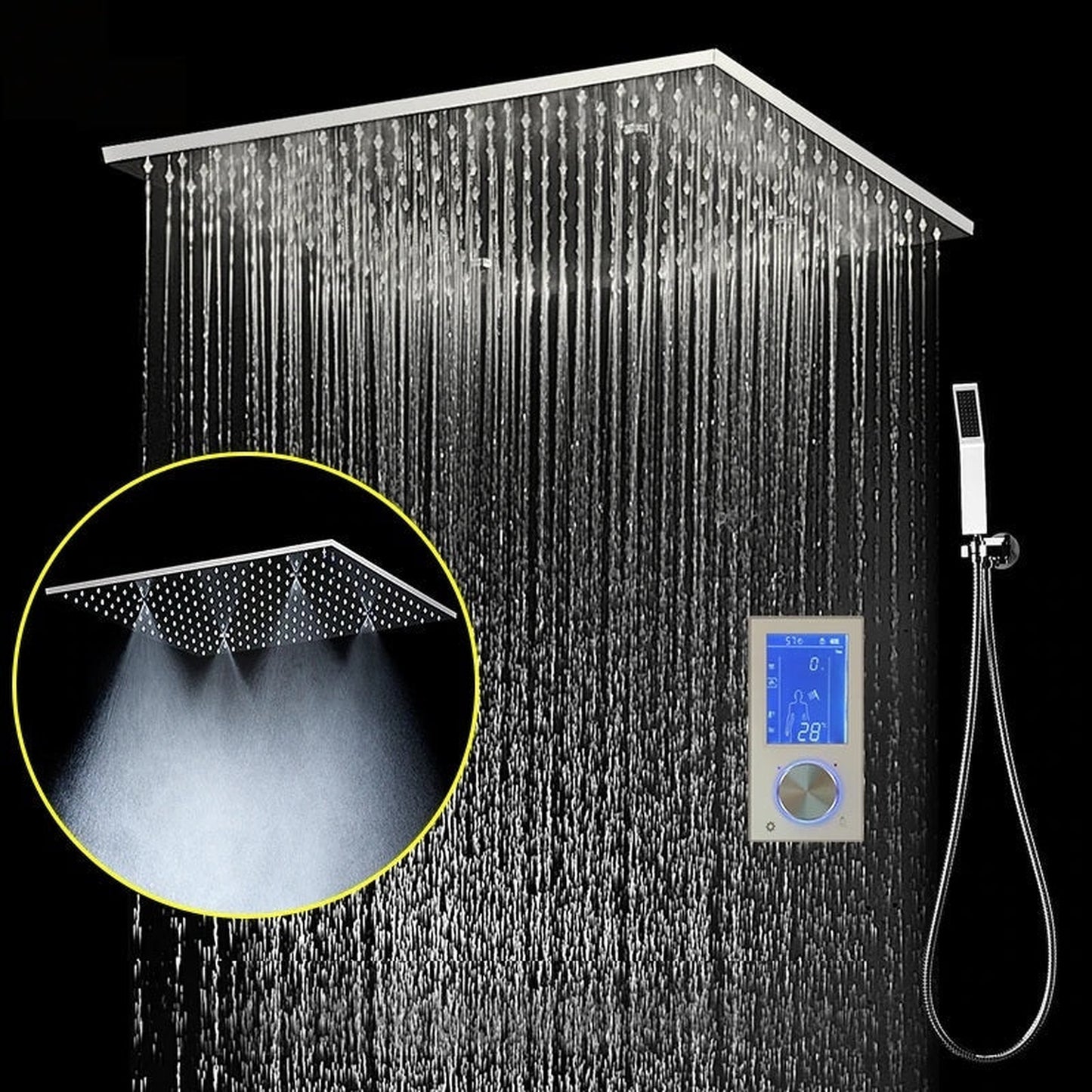 Fontana Denver Chrome Ceiling Mounted Digital Touch Panel Thermostatic Shower Set With Hand Shower