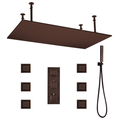 Fontana Diadema Creative Luxury Large Light Oil Rubbed Bronze Rectangular Ceiling Mounted LED Solid Brass Shower Head Rain Shower System With 6-Jet Body Sprays and Hand Shower