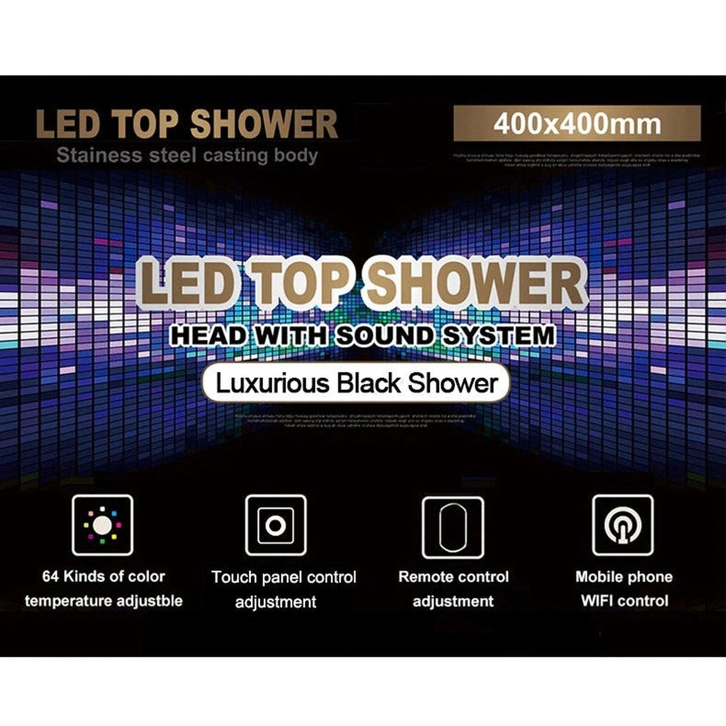 Fontana Dijon Matte Black Stainless Steel Ceiling Mounted Remote Controlled Smart LED Rainfall Waterfall Shower System