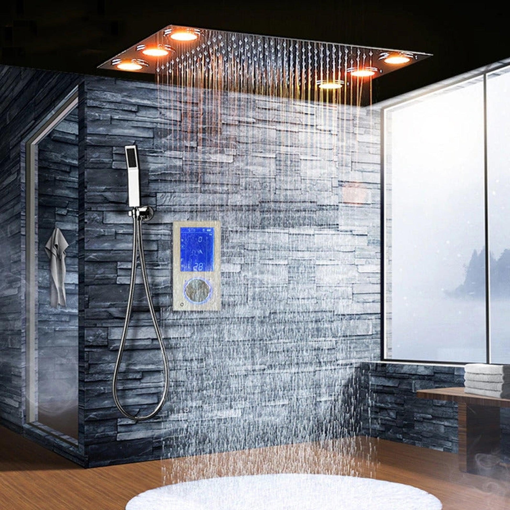 Fontana Dijon Stainless Steel Ceiling Mounted Modern LED Thermostatic Digital Touch Shower Controller Bathroom Shower System With Hand Shower