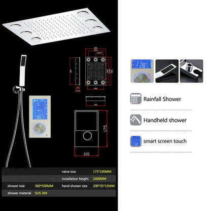 Fontana Dijon Stainless Steel Ceiling Mounted Modern LED Thermostatic Digital Touch Shower Controller Bathroom Shower System With Hand Shower