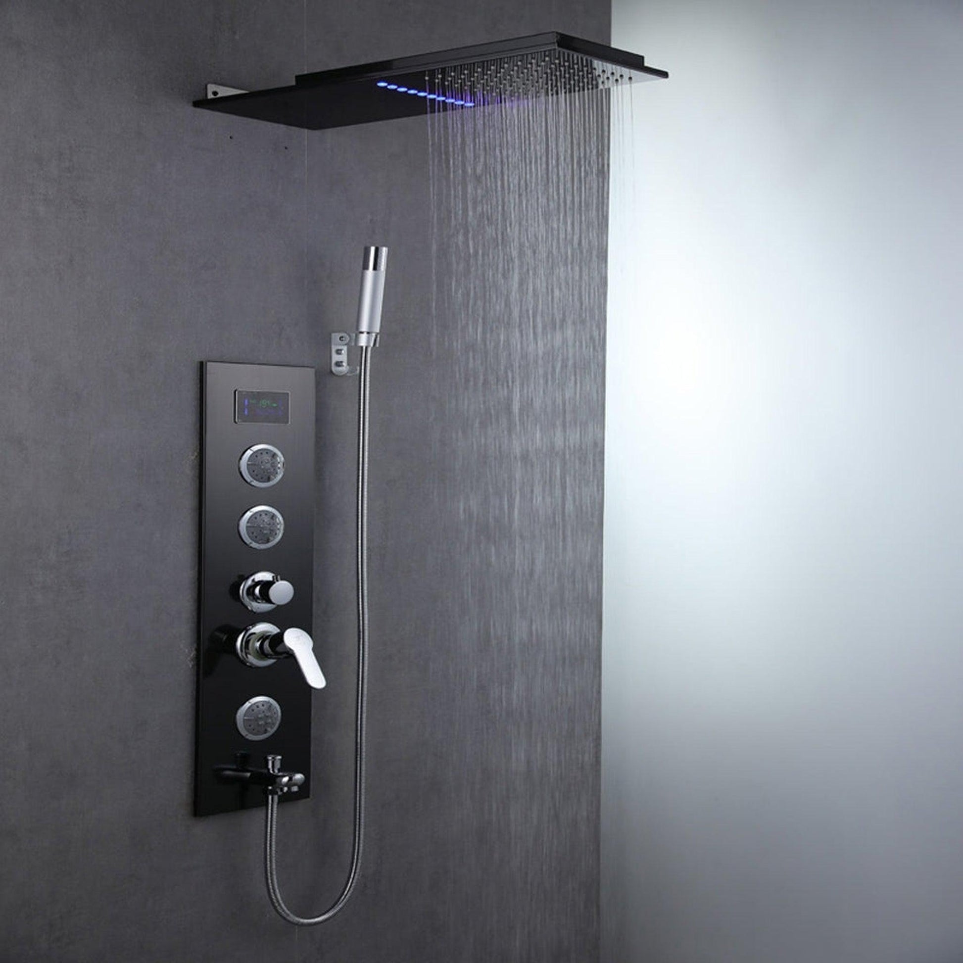 Fontana Ferrara Matte Black Wall Mounted Digital Rainfall Shower System With Hand Shower