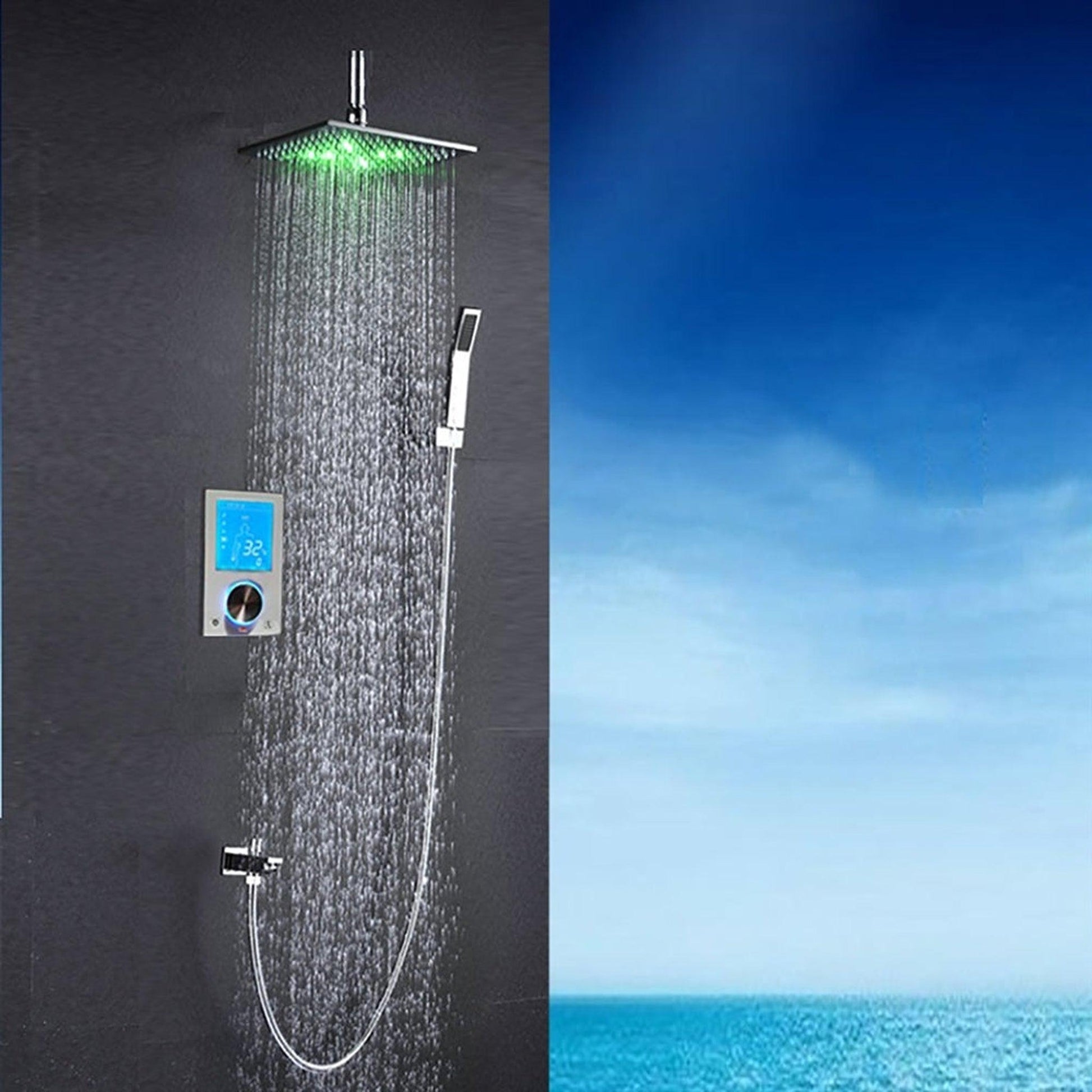 Fontana Flavia 10" Ceiling Mounted Digital Color Changing LED Rainfall Shower Set With Hand Shower