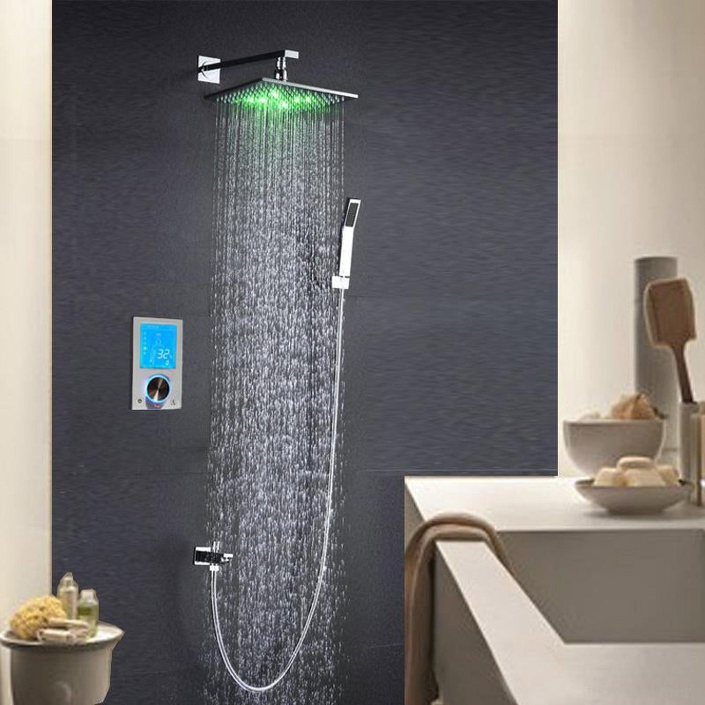 Fontana Flavia 10" Wall-Mounted Digital Color Changing LED Shower Set With Hand Shower