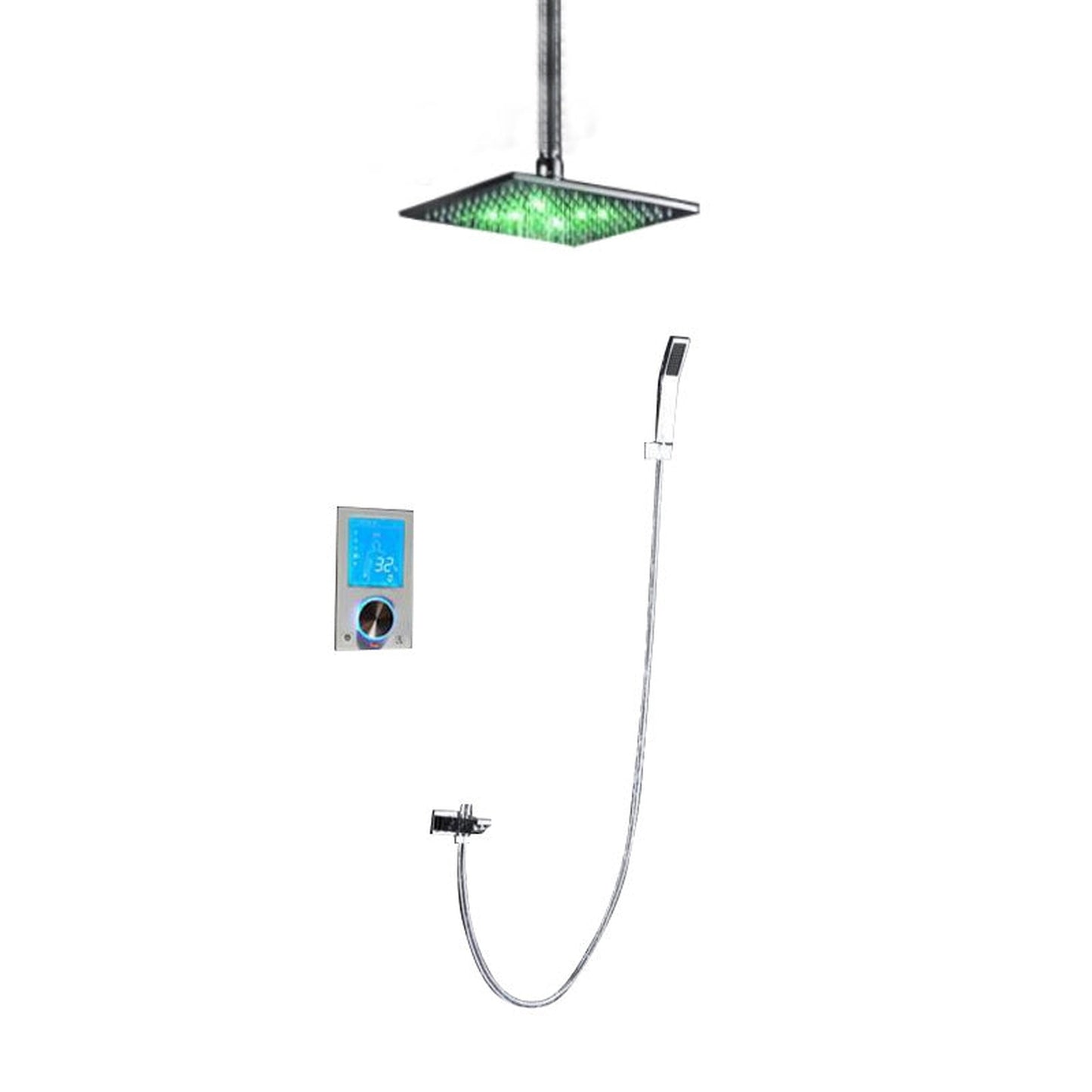 Fontana Flavia 16" Ceiling Mounted Digital Color Changing LED Rainfall Shower Set With Hand Shower