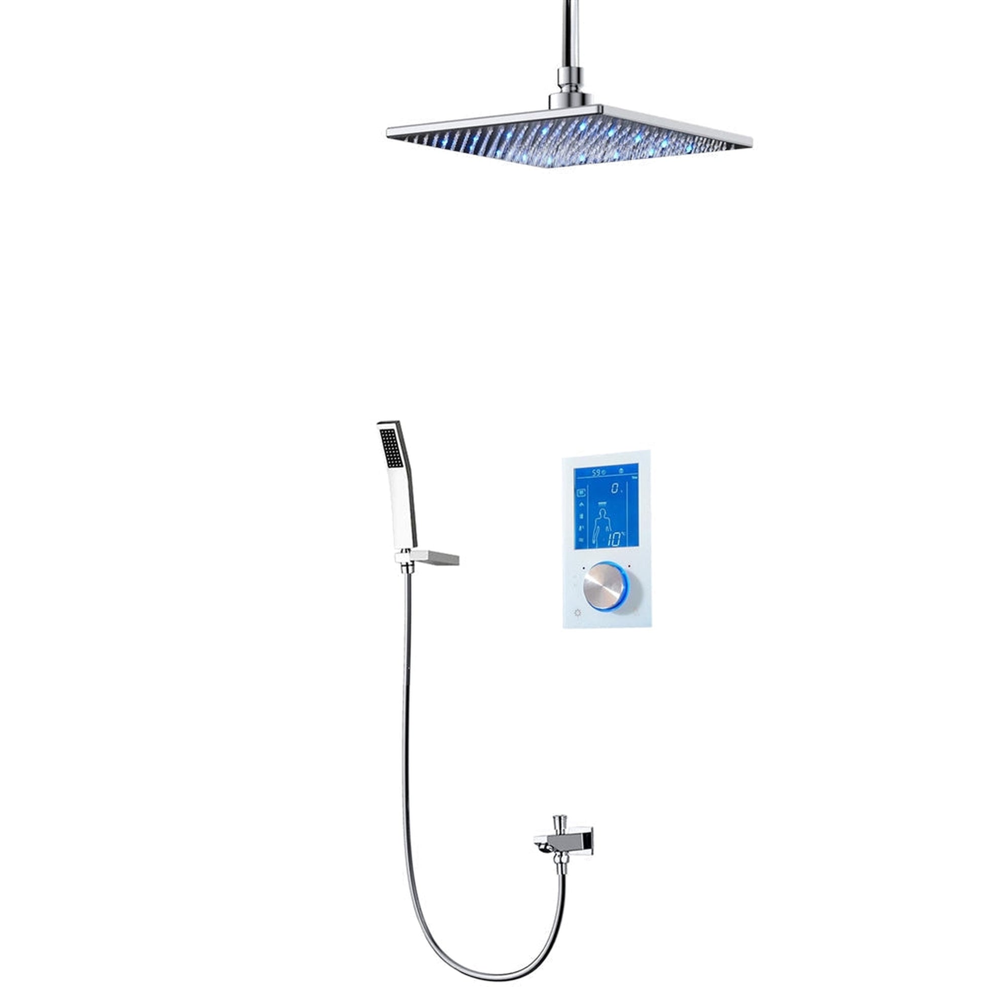 Fontana Flavia 16" Ceiling Mounted Digital Color Changing LED Rainfall Shower Set With Hand Shower