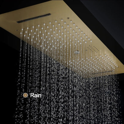 Fontana Florence Brushed Gold Ceiling Mounted Touch Panel Controlled Thermostatic Recessed Smart Musical LED Rainfall Waterfall Shower System With Hand Shower