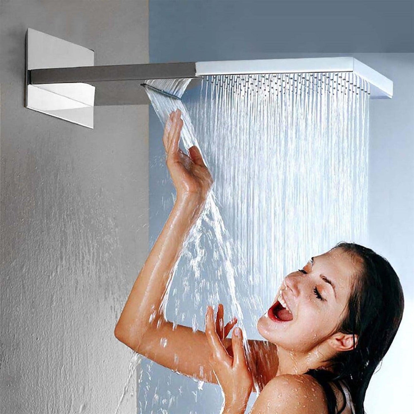 Fontana Florence Chrome Wall-Mounted Waterfall Rainfall Shower System With Hand Shower and Faucet Spout