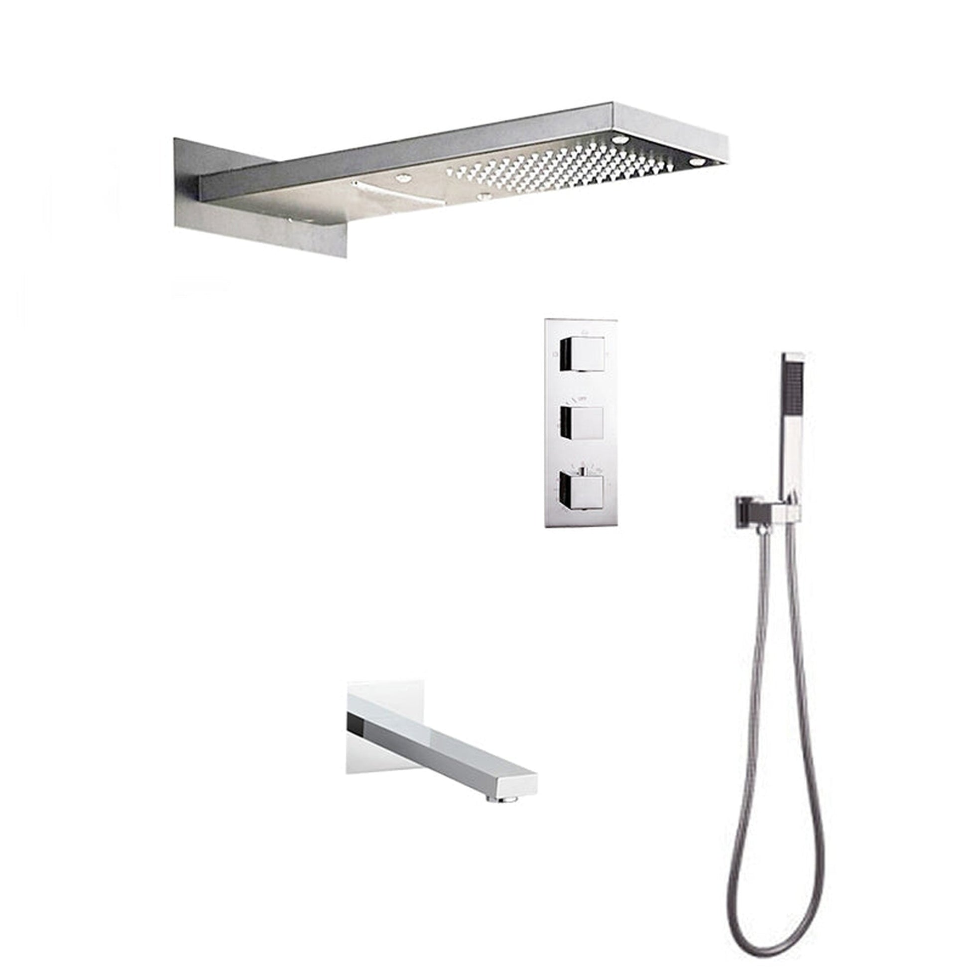 Fontana Florence Chrome Wall-Mounted Waterfall Rainfall Shower System With Hand Shower and Faucet Spout