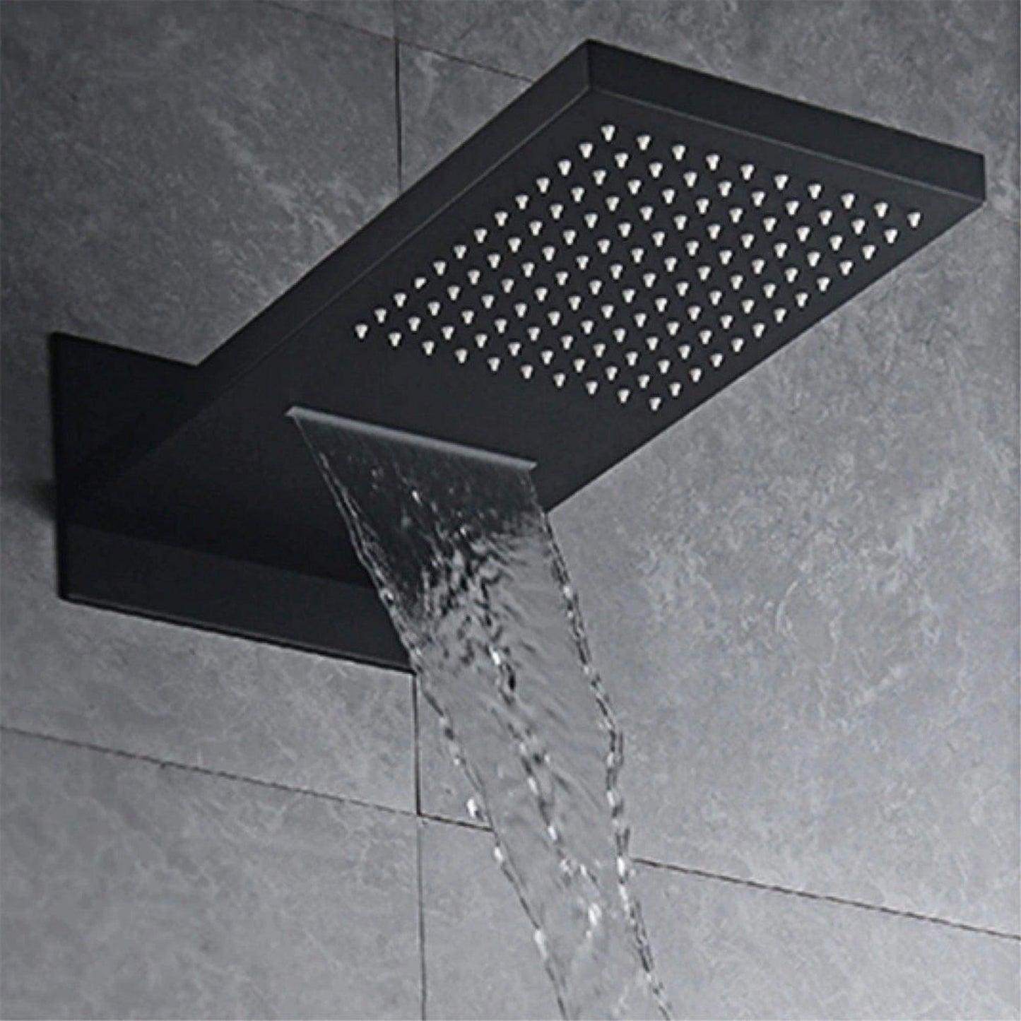 Fontana Florence Matte Black Wall-Mounted 3-Functions Rainfall Waterfall Shower System With Hand Shower