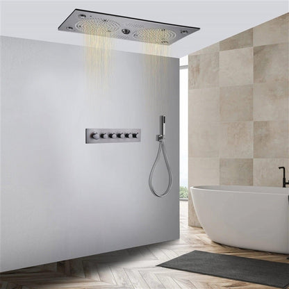 Fontana Foggia Gunmetal Gray Ceiling Mounted Thermostatic Recessed Rainfall LED Musical Shower System With Hand Shower