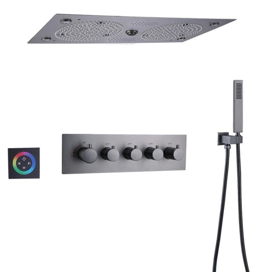 Fontana Foggia Gunmetal Gray Ceiling Mounted Thermostatic Recessed Rainfall LED Musical Shower System With Hand Shower