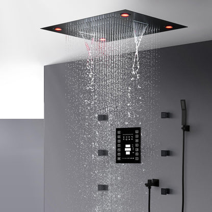 Fontana Geneva Matte Black Ceiling Mounted Multi Function LED Remote Control Shower System With 6-Body Jets and Hand Shower
