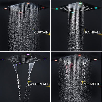 Fontana Geneva Matte Black Ceiling Mounted Multi Function LED Remote Control Shower System With 6-Body Jets and Hand Shower