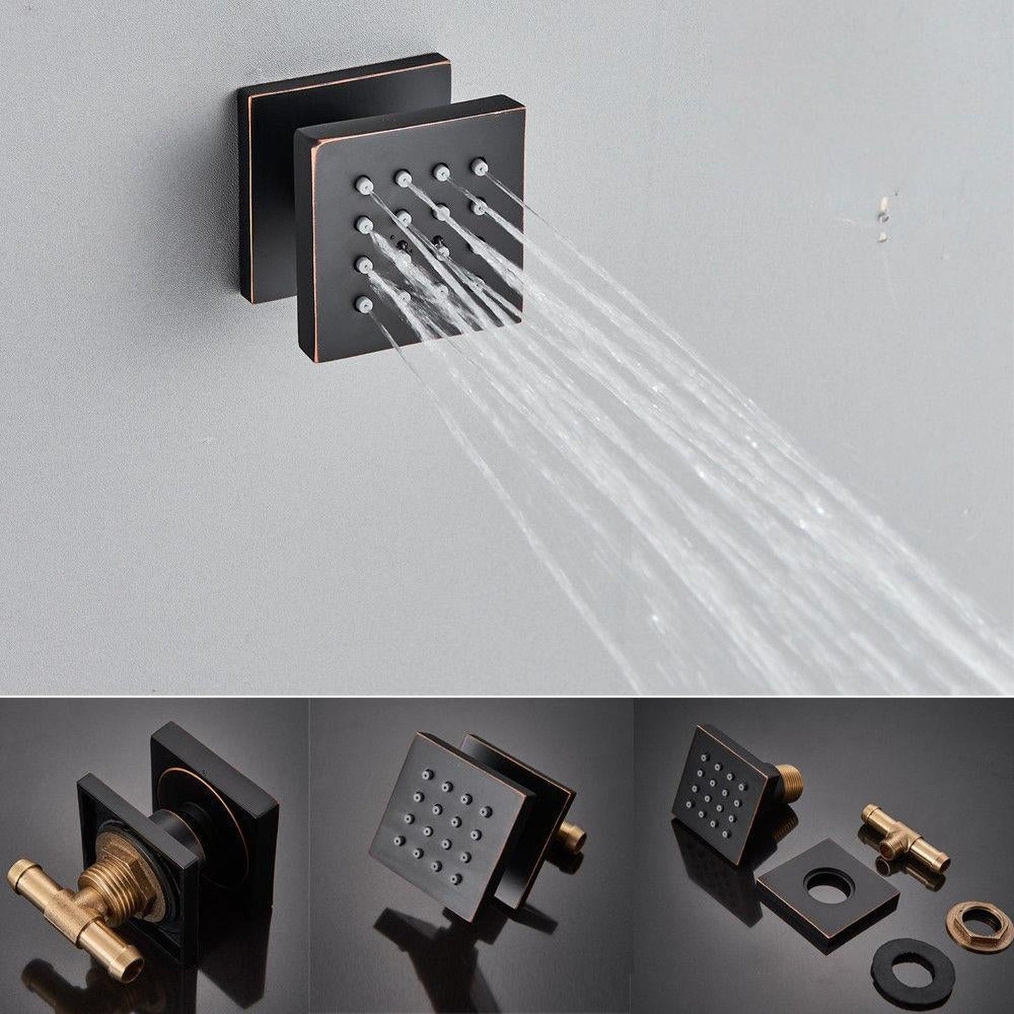 Fontana Geneva Matte Black Ceiling Mounted Multi Function LED Remote Control Shower System With 6-Body Jets and Hand Shower