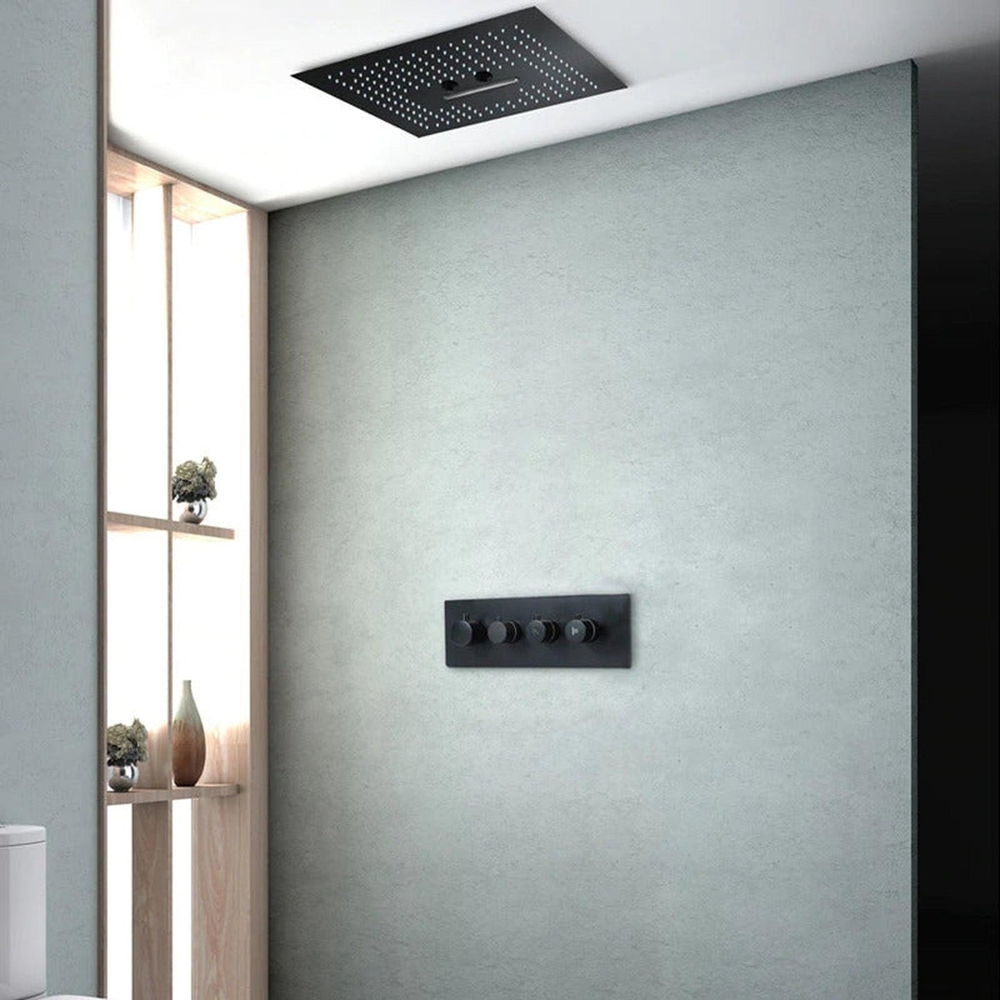 Fontana Geneva Matte Black Stainless Steel Ceiling Mounted Phone Controlled Smart LED Rainfall Waterfall Shower System