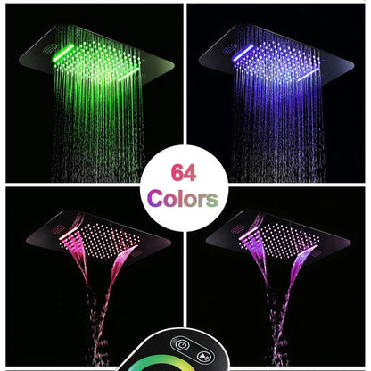 Fontana Geneva Square Ceiling Mounted Phone Controlled Rainfall Waterfall LED Musical Thermostatic Bathroom Shower System With 6-Body Jets and Hand Shower