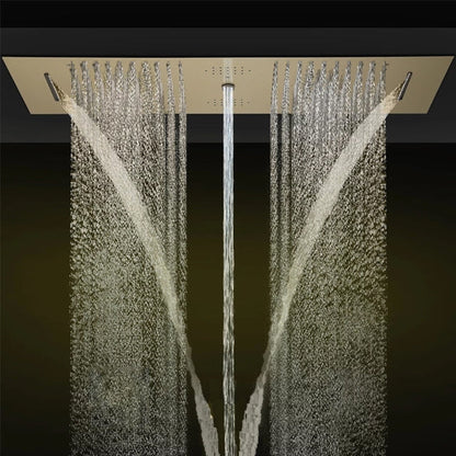 Fontana Genoa Brushed Gold Rectangular Recessed Ceiling Mounted Shower Head Rainfall & Waterfall LED Shower System With Touch Panel Control and Hand Shower