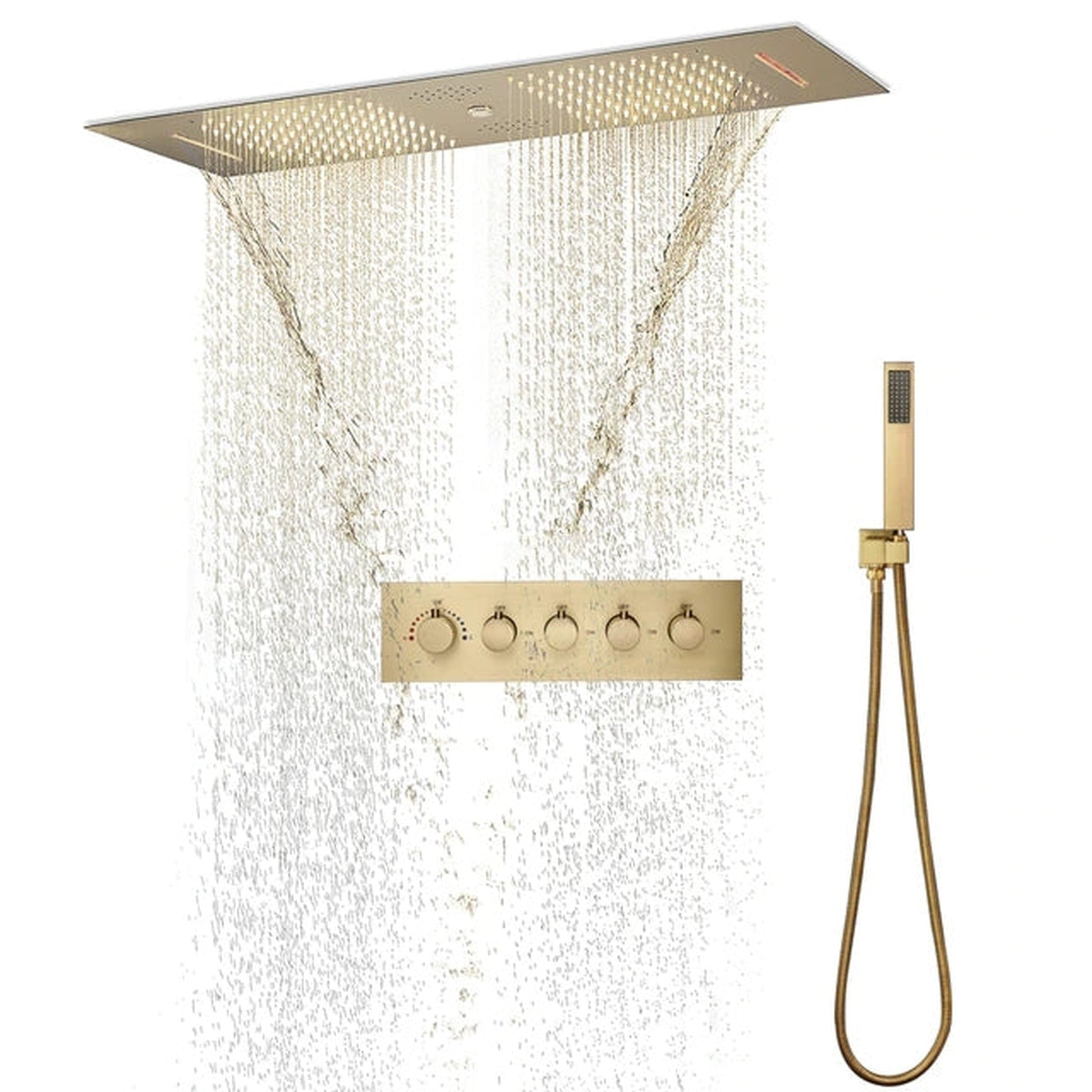 Genoa Square Thermostatic Bath Shower Set with Rainfall Shower Head & Hand  Shower