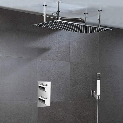 Fontana Genoa Sandino Creative Luxury Stainless Steel Rectangular Ceiling Mounted Thermostatic Rainfall LED Shower System With Hand Shower