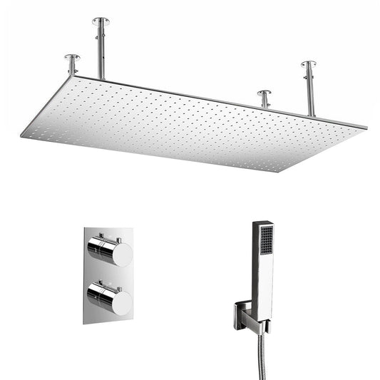 Fontana Genoa Sandino Creative Luxury Stainless Steel Rectangular Ceiling Mounted Thermostatic Rainfall LED Shower System With Hand Shower