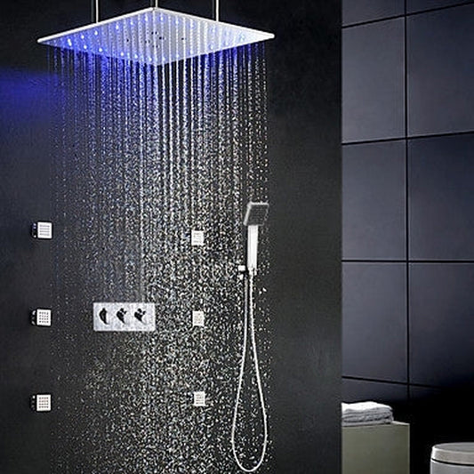 Fontana Glasgow Chrome Ceiling Mounted LED Rainfall Shower System With 6-Body Jets and Hand Shower