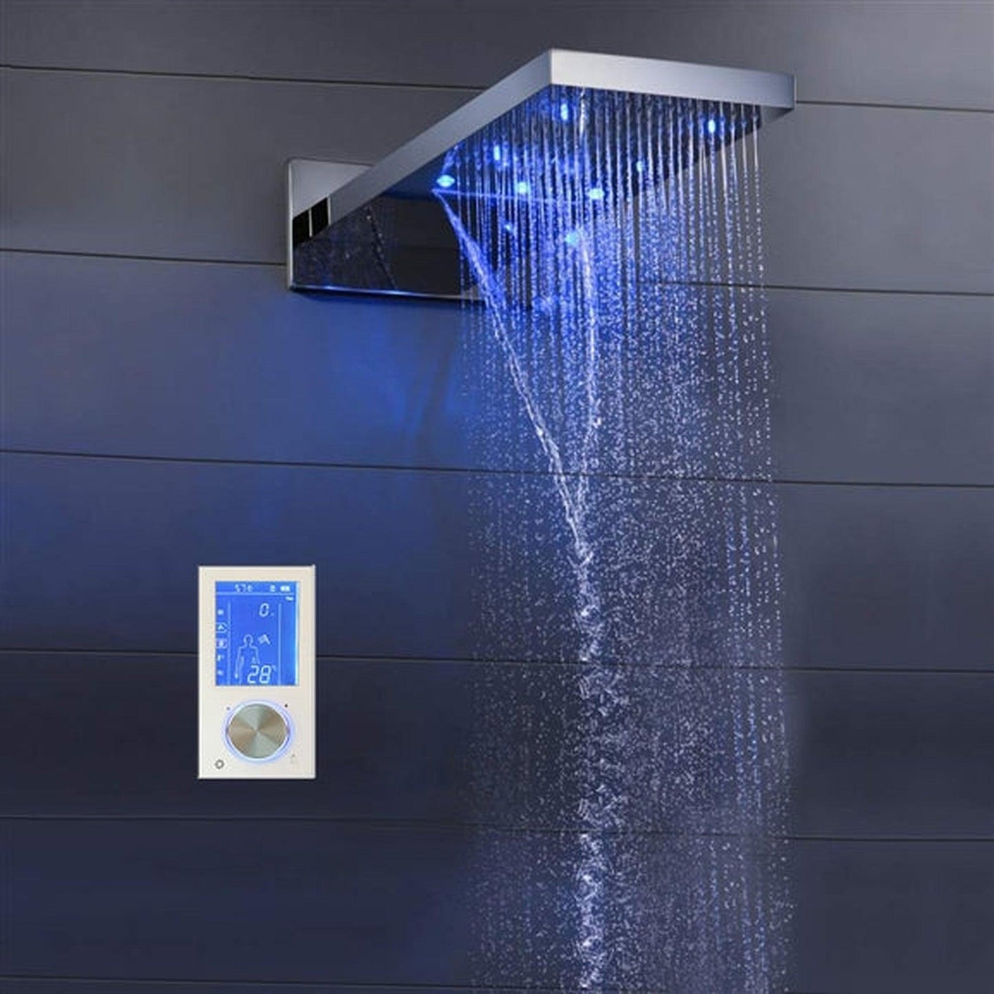 Fontana Lano Digital Smart Chrome Wall-Mounted Contemporary Shower System With Water Powered LED Lights