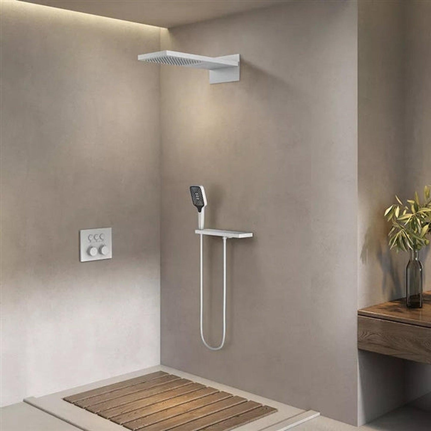 Fontana Latina Creative Luxury White Wall-Mounted Thermostatic Rainfall & Waterfall Shower System With Hand Shower