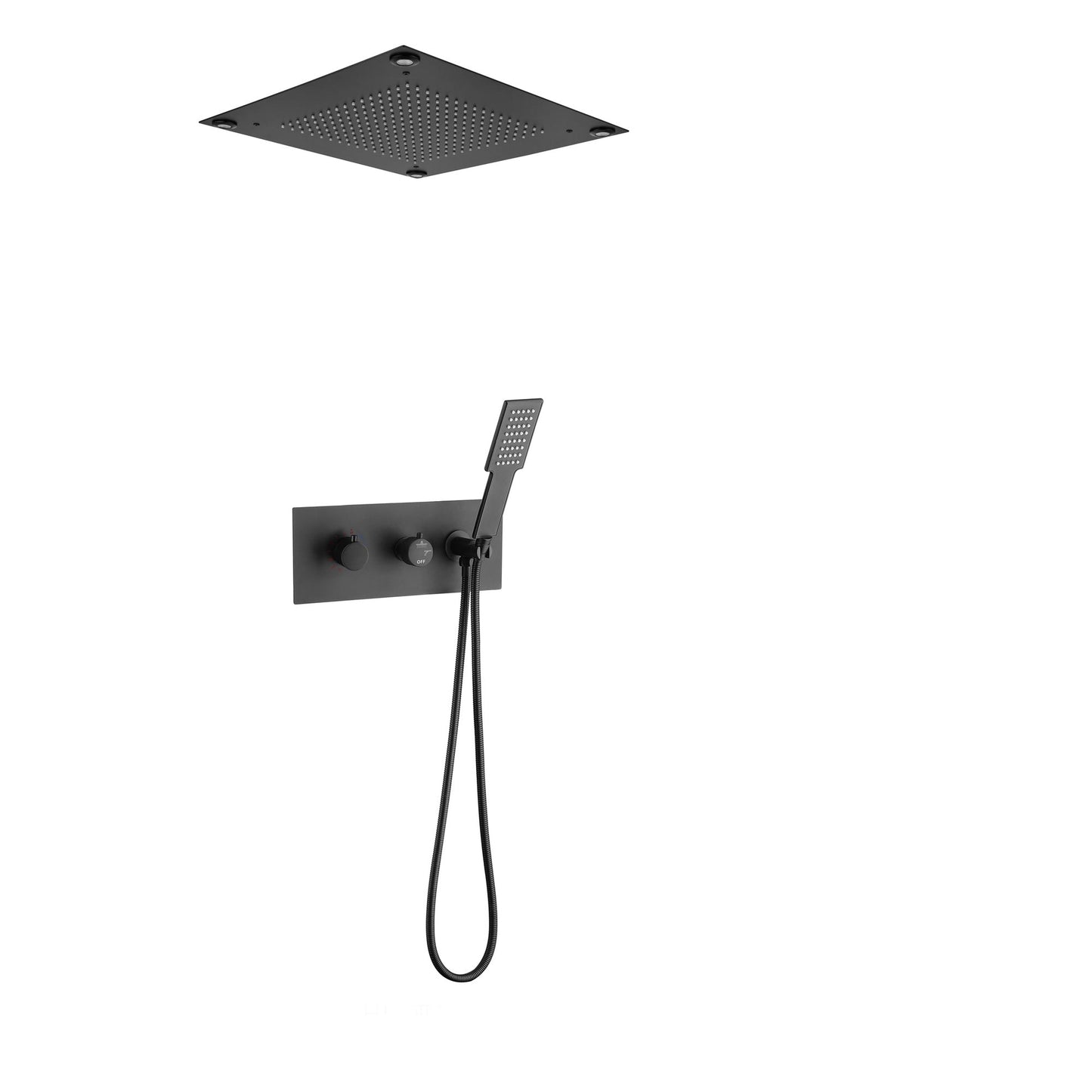 Fontana Lecce Matte Black Recessed Ceiling Mounted Luxury LED Thermostatic Rainfall Shower System With Hand Shower