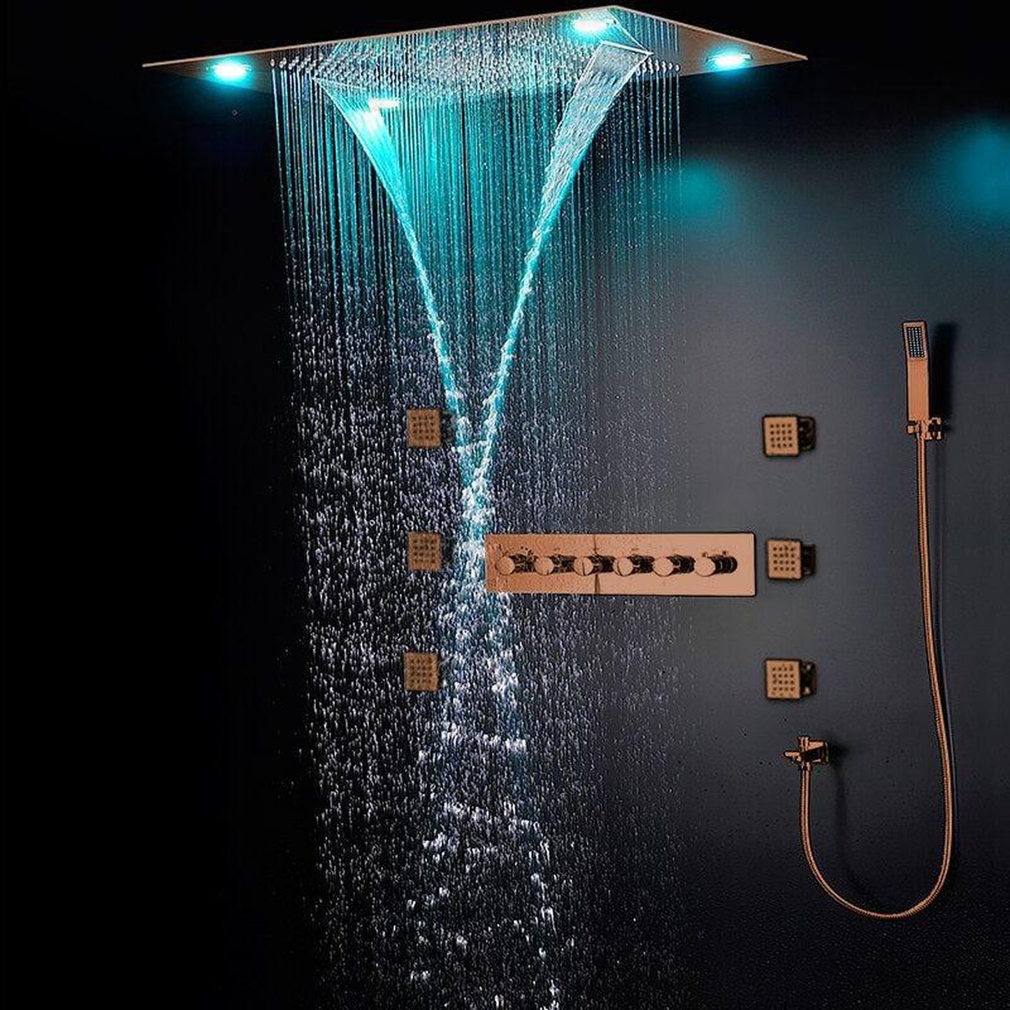 Fontana Light Oil Rubbed Bronze Smart LED Shower Head 5-Multi Function With Body Jet Spray and Hand Shower