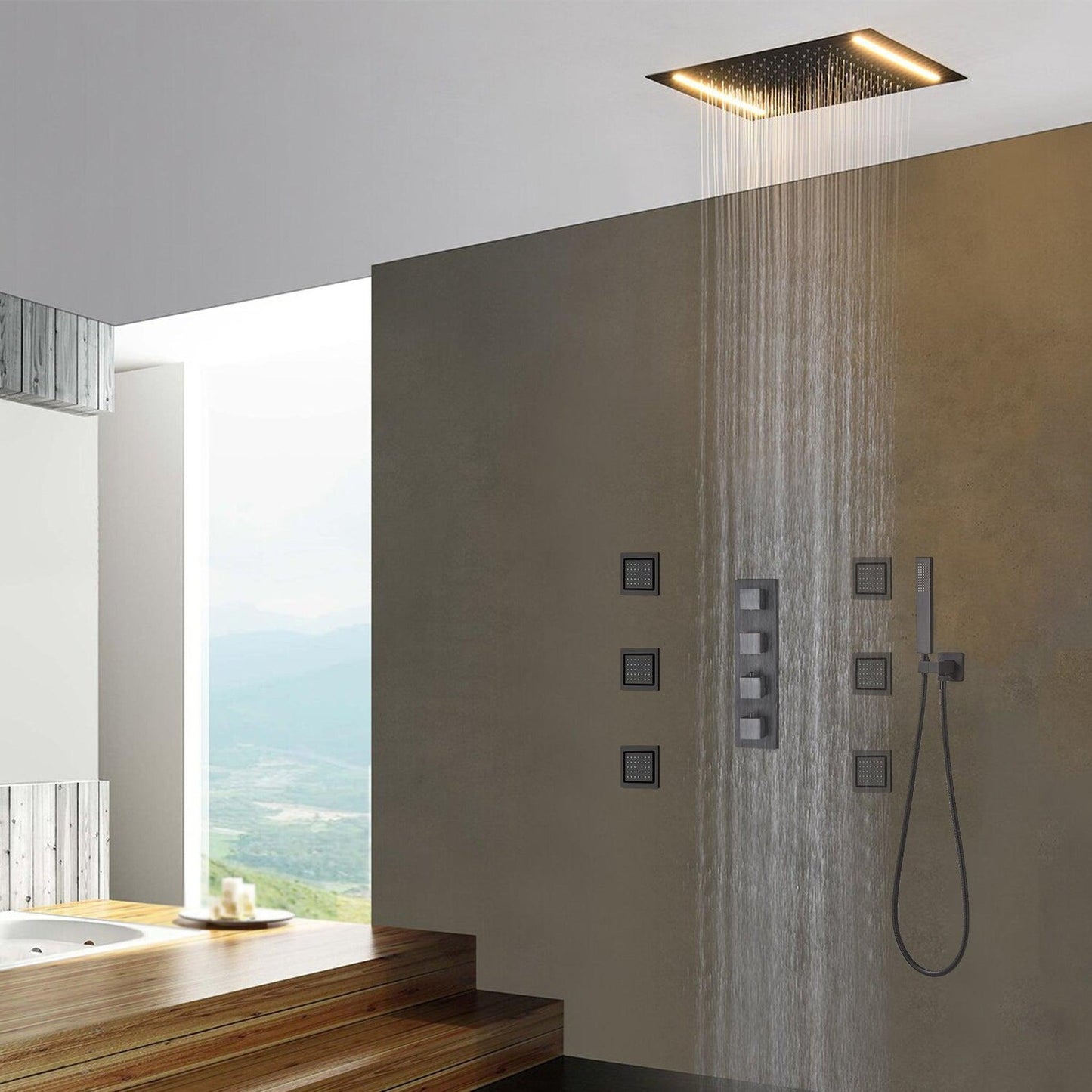 Fontana Lima Matte Black Rainfall Waterfall Shower System